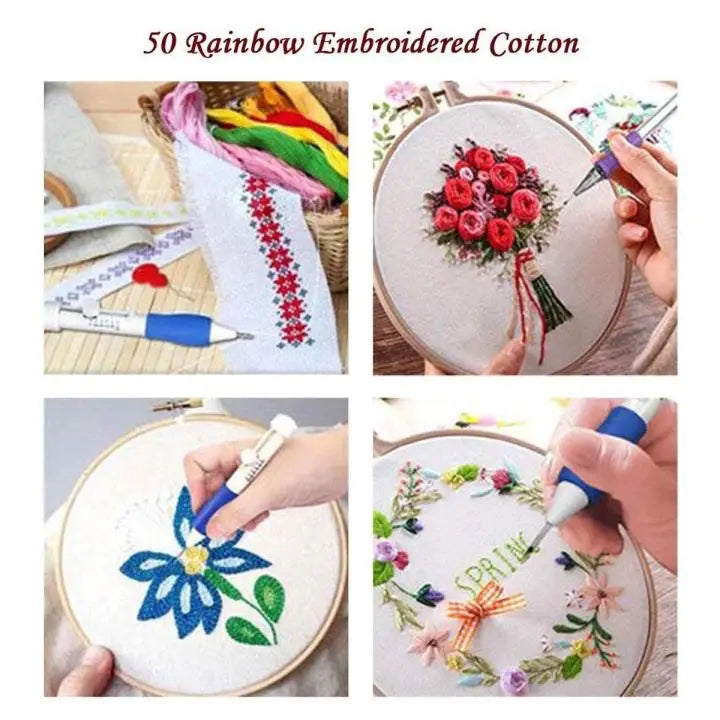 Magic Embroidery Pen Set ? 3D Punch Needle Tool Kit for DIY Weaving, Cross Stitch & Creative Embroidery Designs