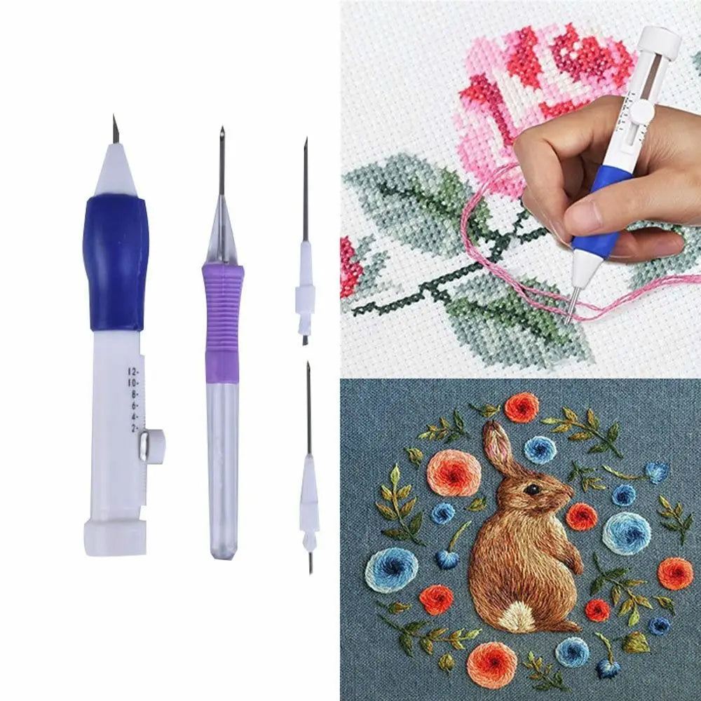 Magic Embroidery Pen Set ? 3D Punch Needle Tool Kit for DIY Weaving, Cross Stitch & Creative Embroidery Designs