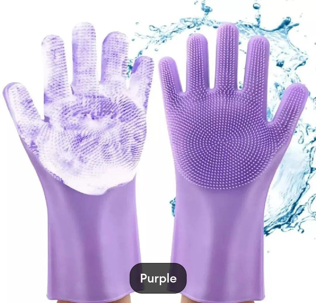 Pink Silicone Kitchen Gloves for Cleaning & Safety