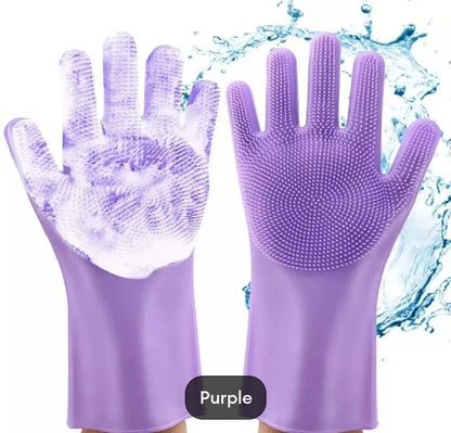 Pink Silicone Kitchen Gloves for Cleaning & Safety