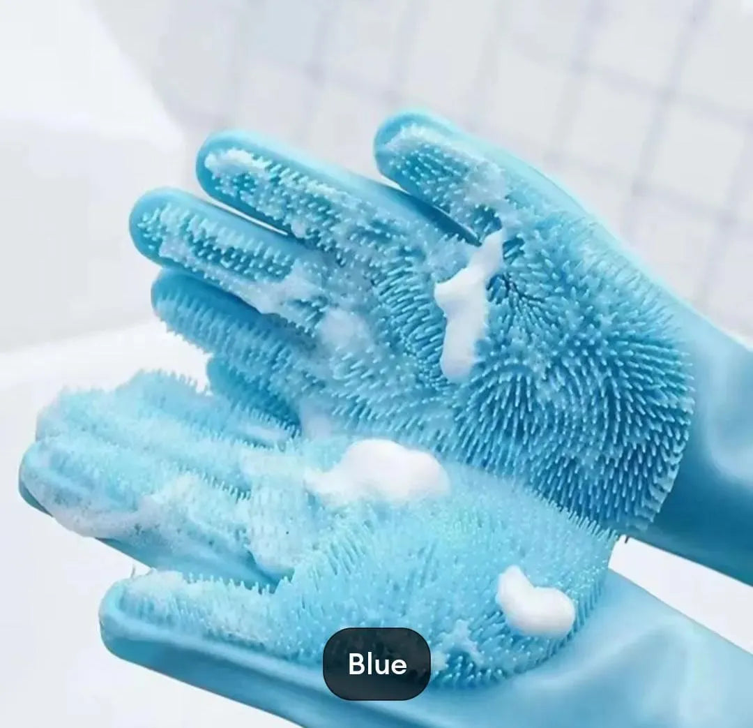 Pink Silicone Kitchen Gloves for Cleaning & Safety