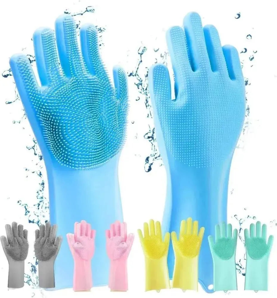 Pink Silicone Kitchen Gloves for Cleaning & Safety