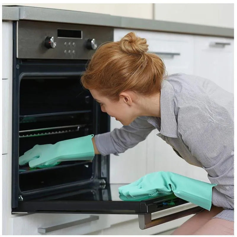 Pink Silicone Kitchen Gloves for Cleaning & Safety