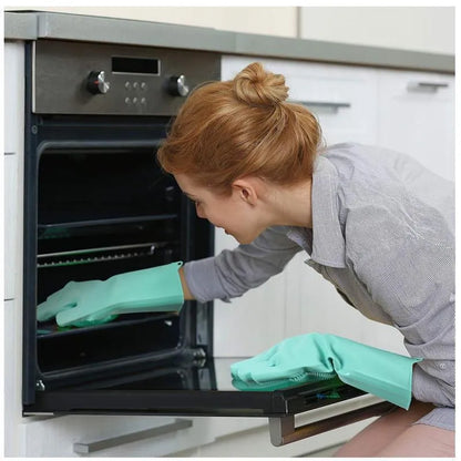 Pink Silicone Kitchen Gloves for Cleaning & Safety