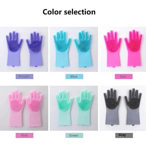 Pink Silicone Kitchen Gloves for Cleaning & Safety
