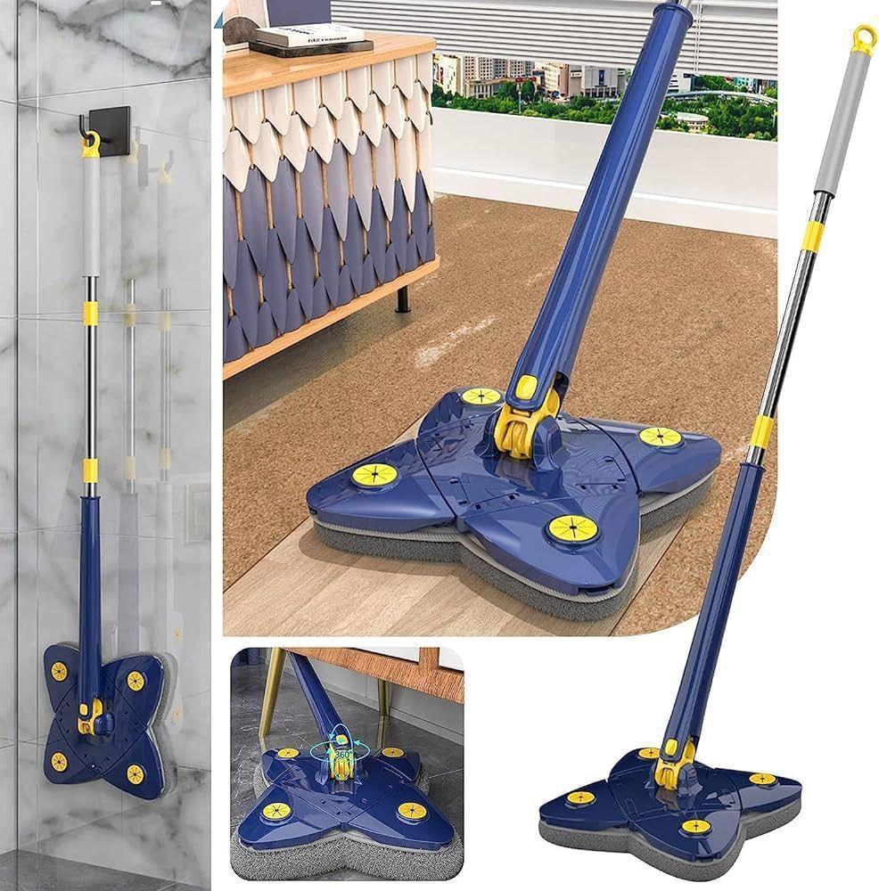 Automatic Kitchen Mop Blue Yellow Plastic 2 Pads