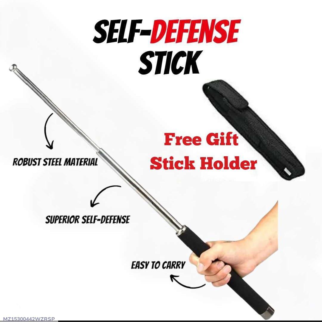 Self Defense Stick 9x26 Inch Silver Retractable with Free Holder