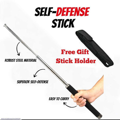 Self Defense Stick 9x26 Inch Silver Retractable with Free Holder
