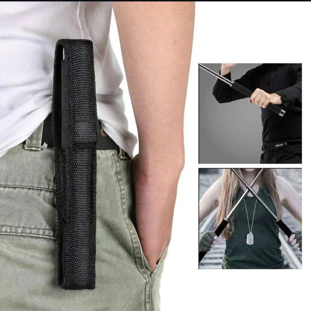 Self Defense Stick 9x26 Inch Silver Retractable with Free Holder