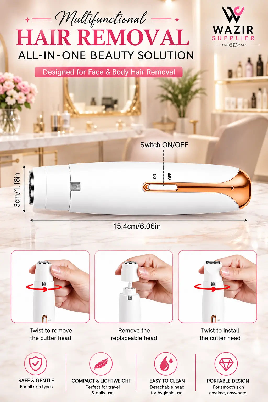 Rechargeable Women's Eyebrows & Facial Hair Trimmer