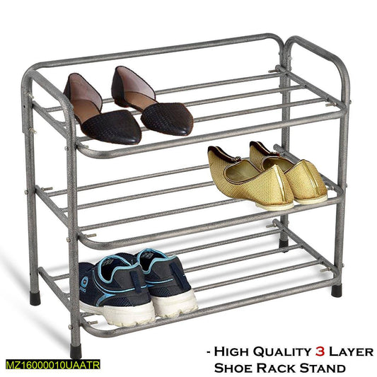 Premium 3-Layer Shoe Rack Grey Stainless Steel Pakistan