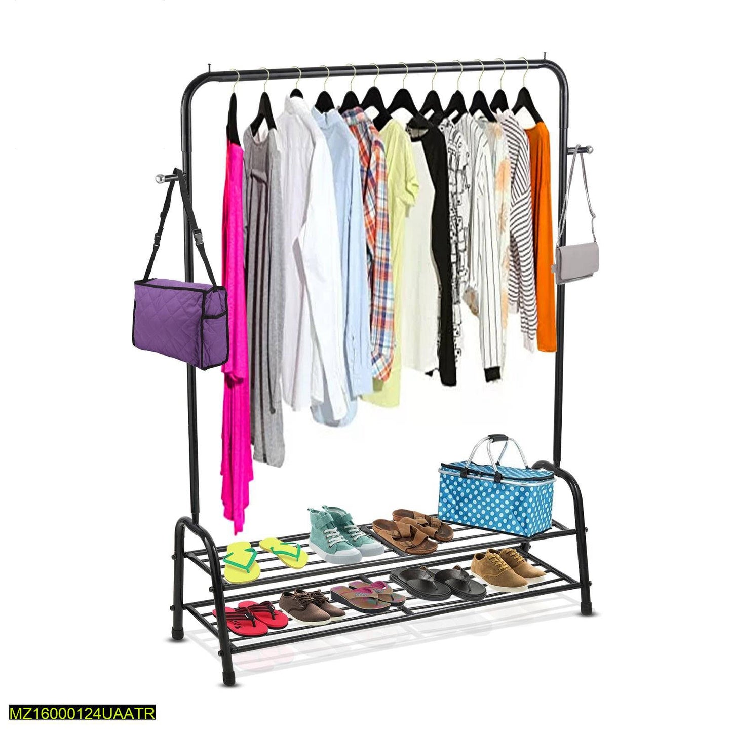 Black Metal 3-in-1 Clothing & Shoe Rack