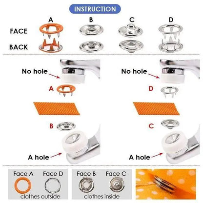 100 Snap Buttons Rust Proof Metal DIY Sewing