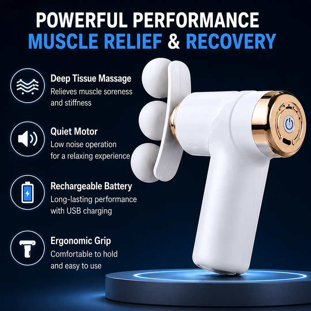 Portable Rechargeable Massage Fascial Gun LM-810T – Deep Tissue Muscle Massager with 4 Massage Heads