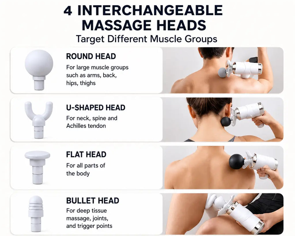 Portable Rechargeable Massage Fascial Gun LM-810T – Deep Tissue Muscle Massager with 4 Massage Heads