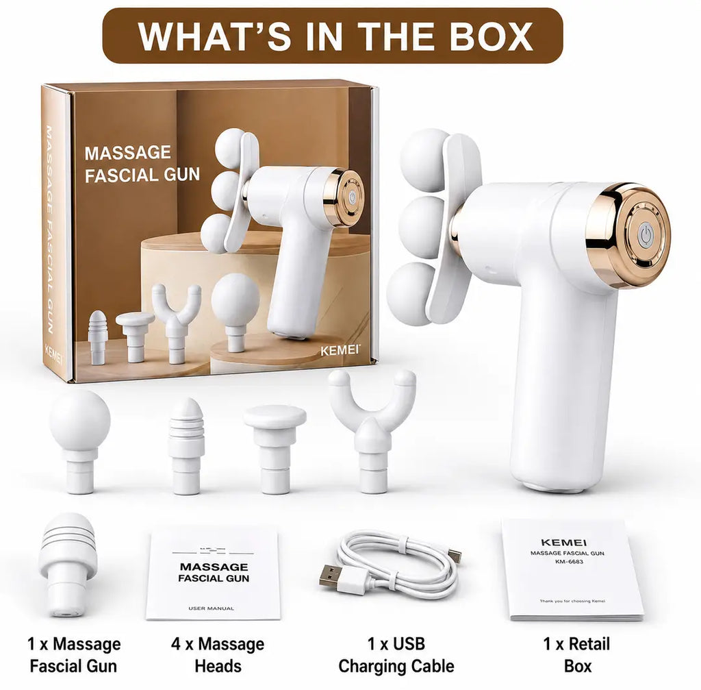 Portable Rechargeable Massage Fascial Gun LM-810T – Deep Tissue Muscle Massager with 4 Massage Heads