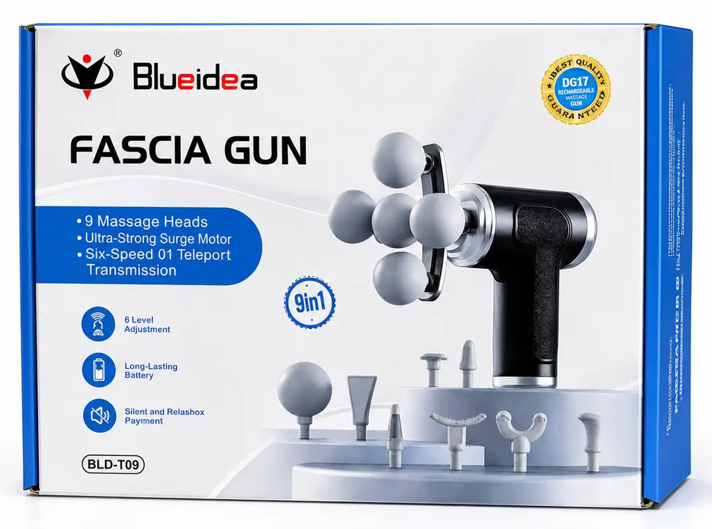 Blueidea BLD-780 Fascia Massage Gun | 9 Massage Heads | 6 Speed Levels | Deep Tissue Muscle Massager | Rechargeable Portable Massage Gun