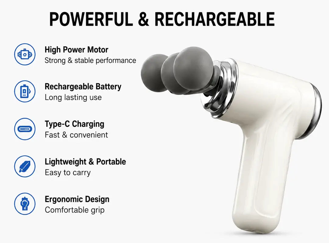 Blueidea BLD-130 Fascia Massage Gun | 9 Massage Heads | 5 Speed Levels | Rechargeable Deep Tissue Massager