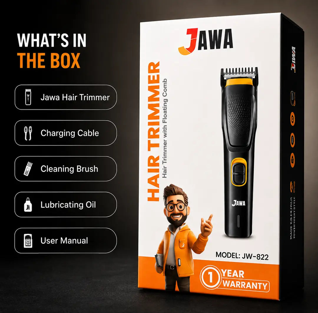JAWA JW-822 Professional Hair Trimmer with Floating Comb, Stainless Steel Blades, Powerful Motor & Rechargeable Battery