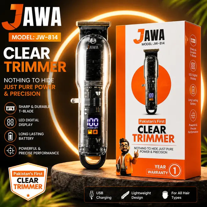 JAWA JW-814 Professional Clear Trimmer for Men – Rechargeable Hair, Beard & Mustache Trimmer with LED Digital Display, Stainless Steel Blade & USB Charging