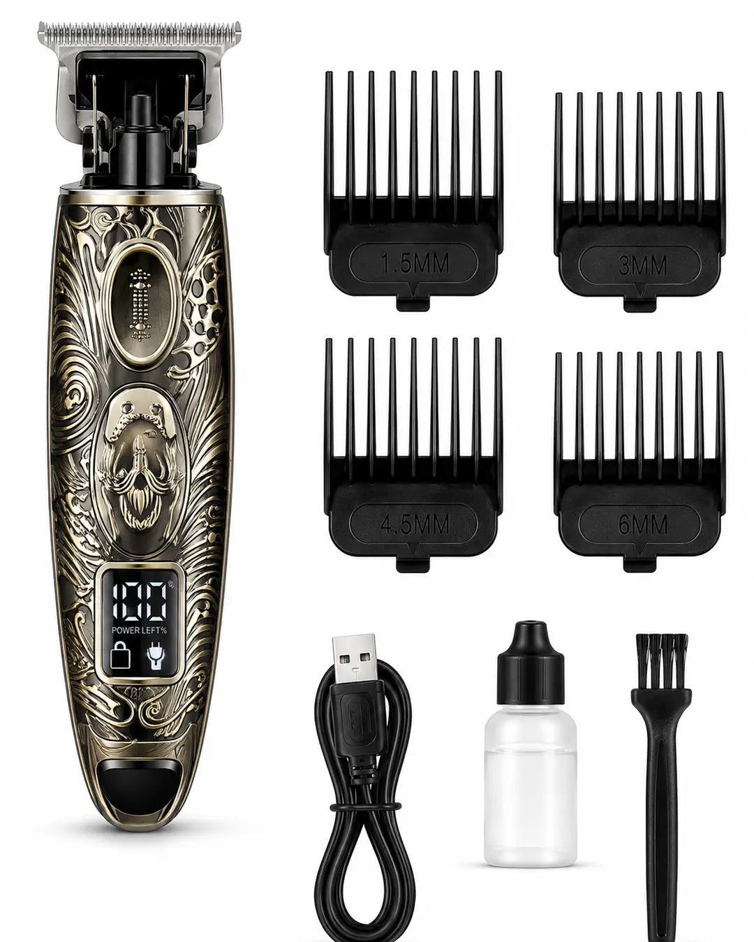 Kemei KM-3298 Professional Hair Clipper – 1200mAh Rechargeable Trimmer with LCD Display, Stainless Steel Blade & Engraved Metal Body