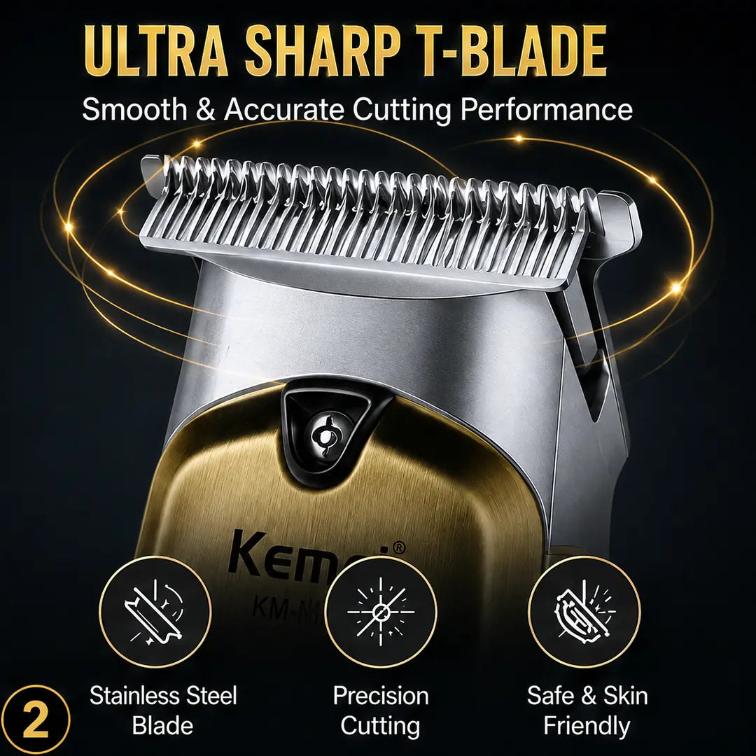 KEMEI KM- 595Professional Hair & Beard Trimmer – USB Rechargeable Cordless Grooming Machine with Digital Display