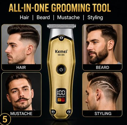 KEMEI KM- 595Professional Hair & Beard Trimmer – USB Rechargeable Cordless Grooming Machine with Digital Display