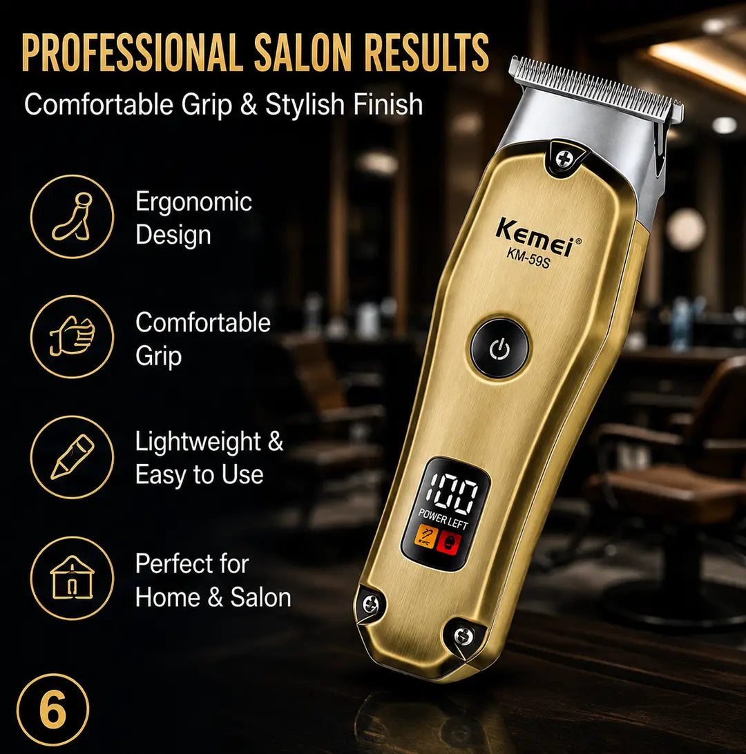 KEMEI KM- 595Professional Hair & Beard Trimmer – USB Rechargeable Cordless Grooming Machine with Digital Display