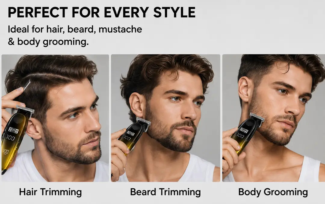 Kemei KM-1742 Professional Hair Trimmer – Rechargeable Cordless Beard & Hair Clipper with LED Power Display