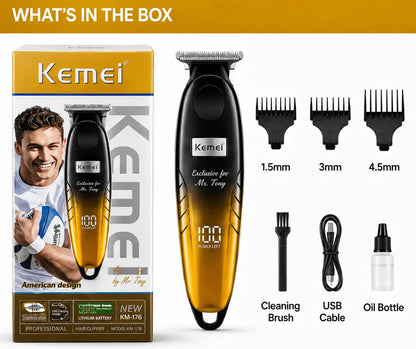 Kemei KM-1742 Professional Hair Trimmer – Rechargeable Cordless Beard & Hair Clipper with LED Power Display