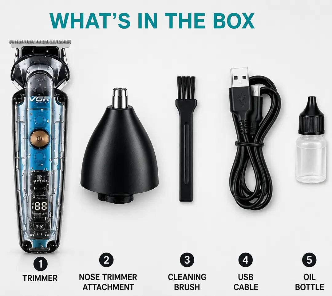 VGR V-949 Professional Hair & Nose Trimmer Set – 1200mAh Lithium Battery, Stainless Steel Blades, IPX6 Waterproof