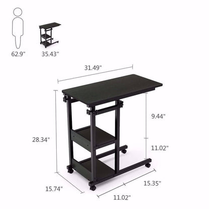 Adjustable Black Laptop Table with Wheels & Two Shelf