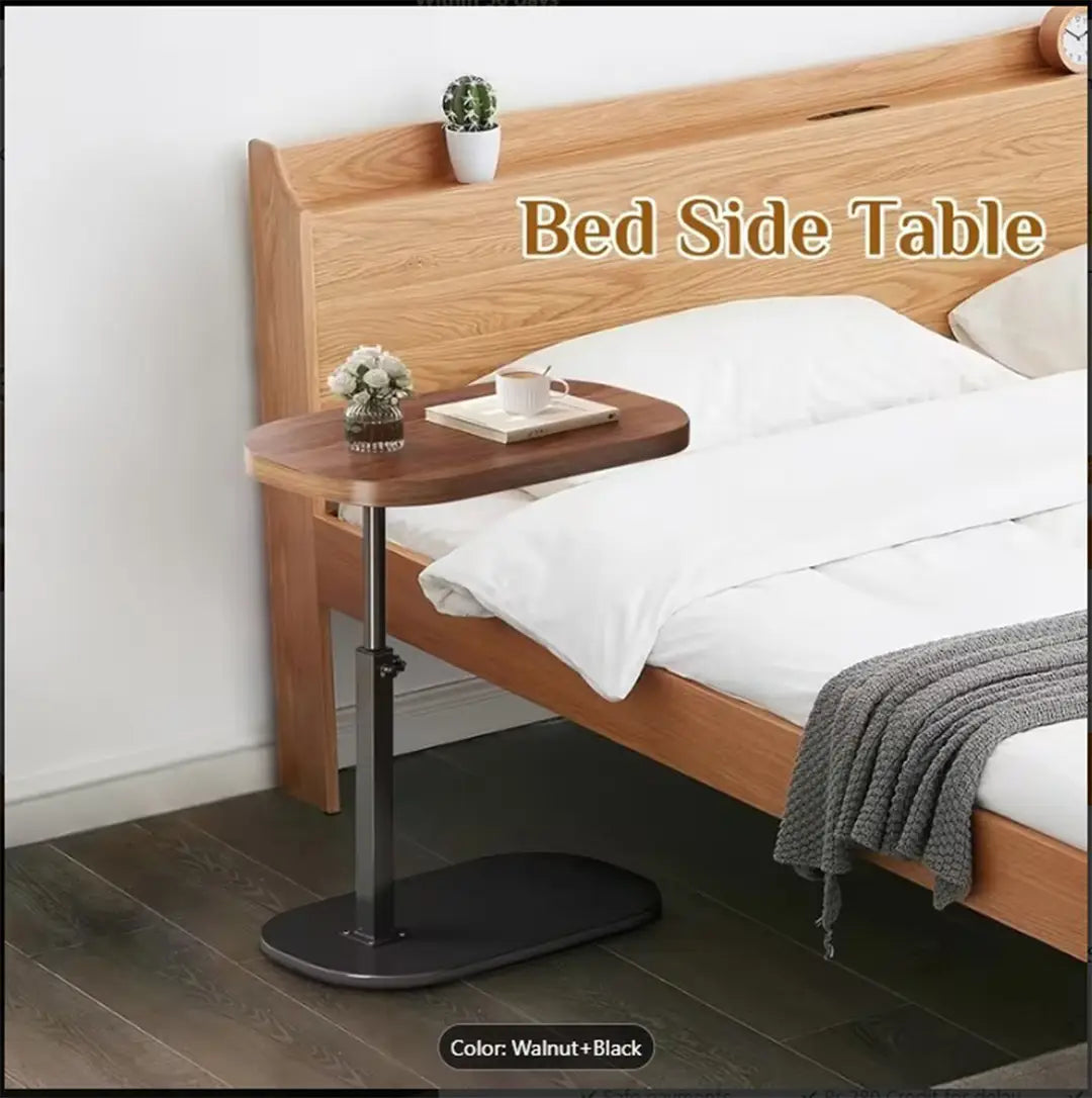 Height Adjustable Wooden C-Shaped Sofa Side Table | Oval Laptop Table with 360� Rotating Top | Multipurpose Bed & Couch Table