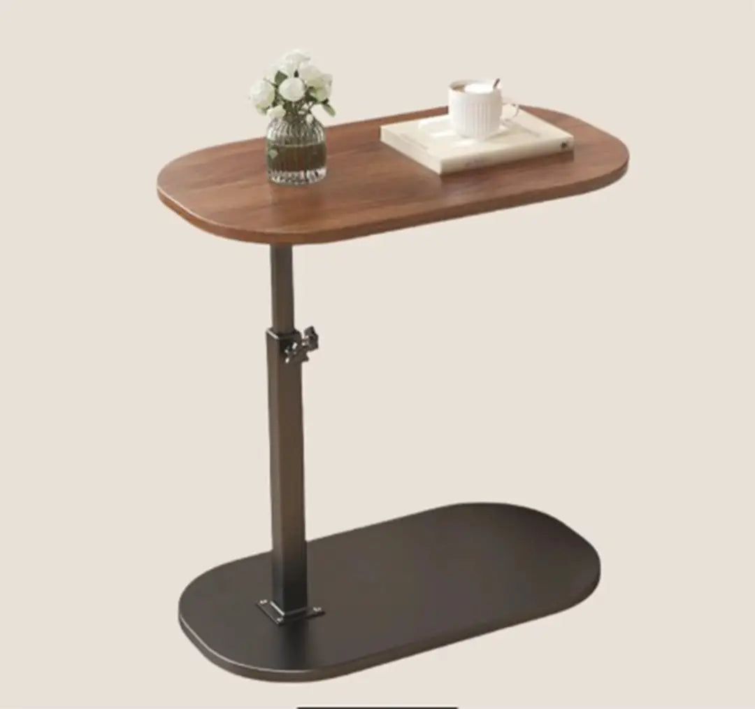 Height Adjustable Wooden C-Shaped Sofa Side Table | Oval Laptop Table with 360� Rotating Top | Multipurpose Bed & Couch Table