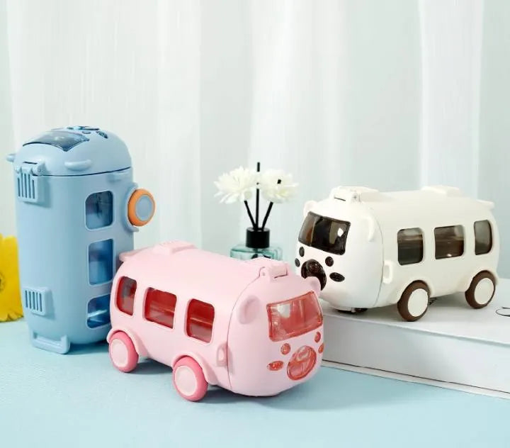 Kids Bus Water Bottle Blue Pink ABS Plastic